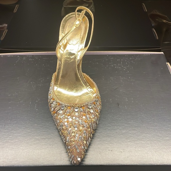 Rene Coavilla bronze beaded/sequence slingback with bronze leather strap - Picture 3 of 8